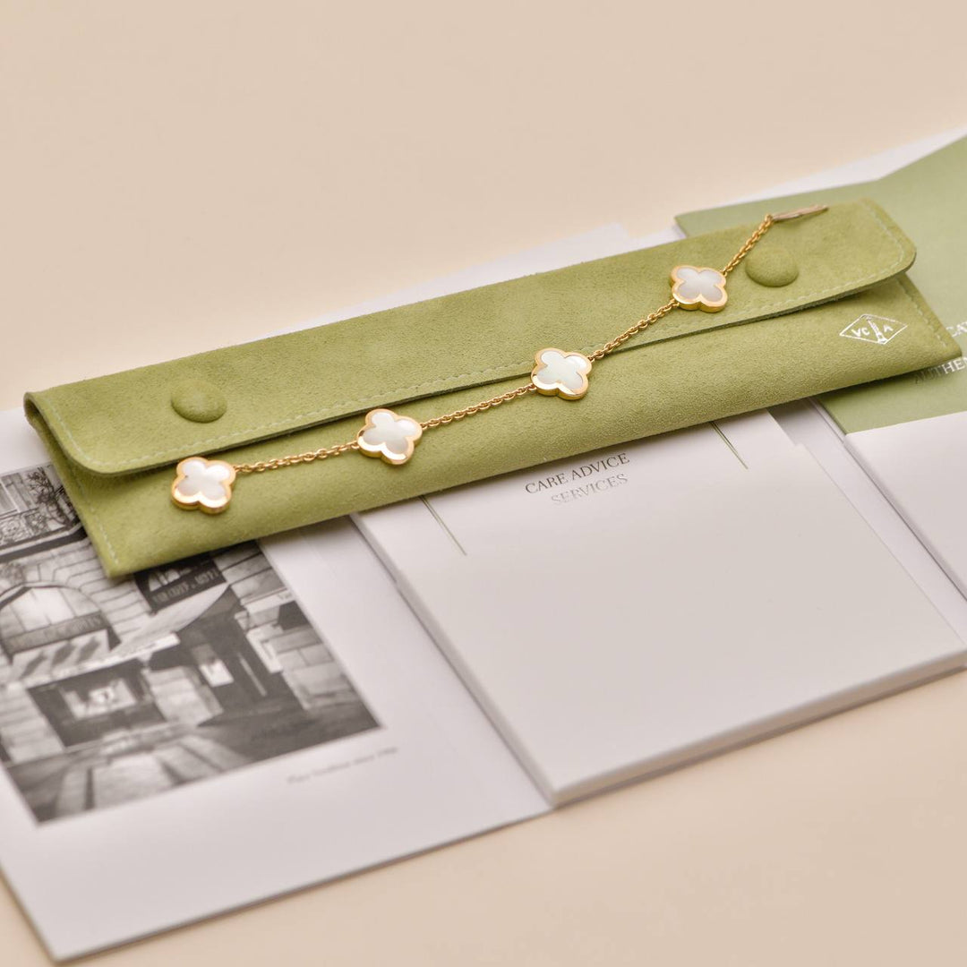 Preowned Authentic Van Cleef & Arpels Pure Alhambra Bracelet Mother of Pearl 18K Yellow Gold