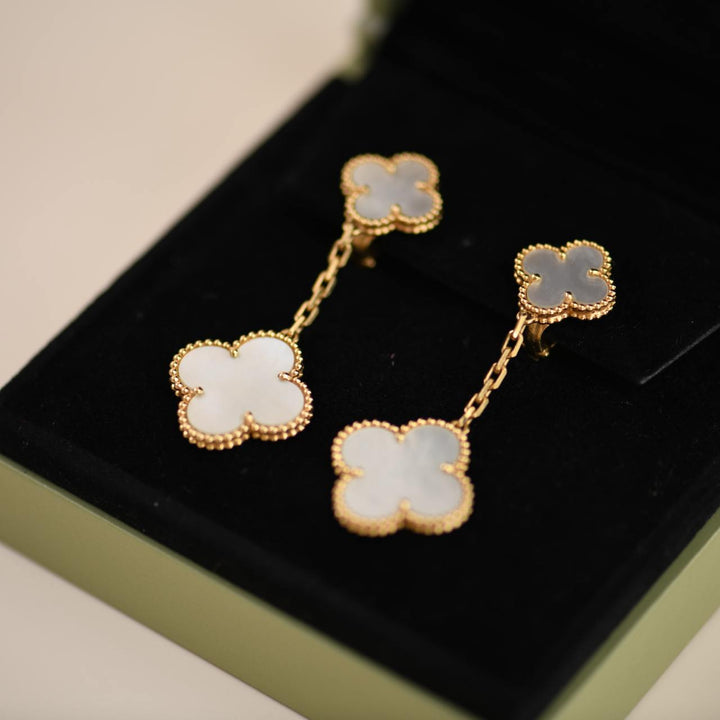Preowned Van Cleef & Arpels Magic Alhambra Two Motifs Mother of Pearl Yellow Gold Earrings