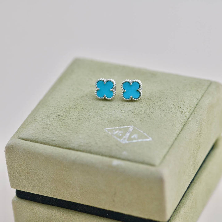 Second Hand Van Cleef Sweet Alhambra Turquoise 18K White Gold Earrings
