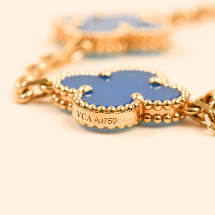 Second Hand VCA Vintage Alhambra Blue Agate 18K Yellow Gold Bracelet