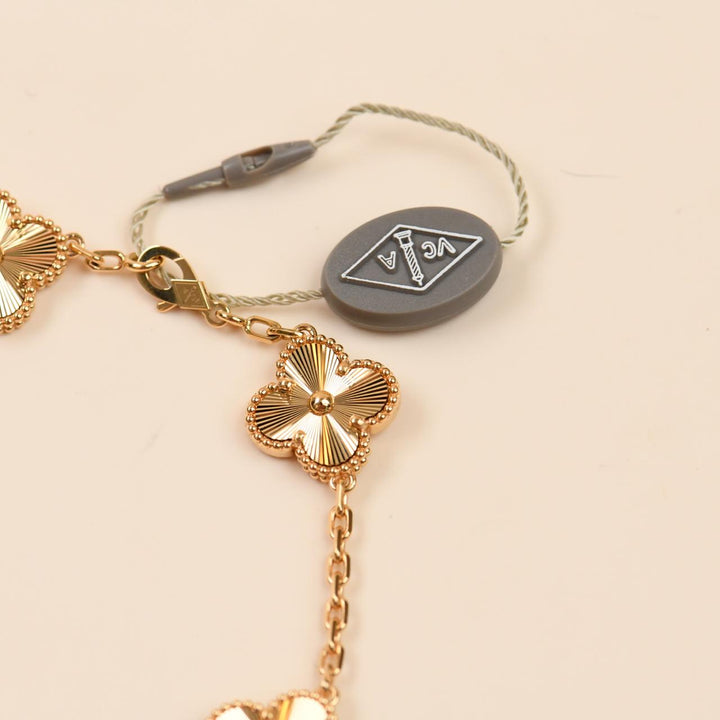 Van Cleef & Arpels Vintage Alhambra Guilloché 5 Motifs Bracelet 18K Yellow Gold