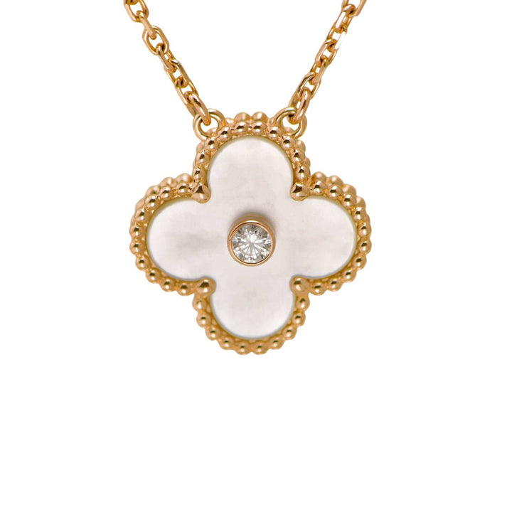 Preloved Authentic Van Cleef & Arpels Alhambra 2012 Holiday Necklace Diamond Mother of Pearl