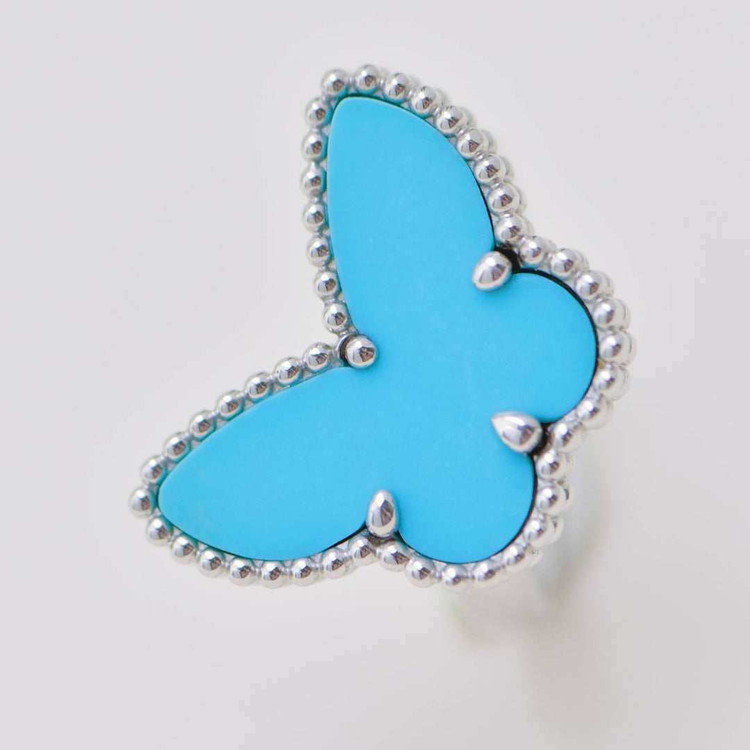 Authentic Preowned VCA Lucky Alhambra Turquoise Butterfly Ring Size 51