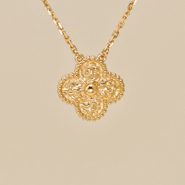 Authentic Van Cleef & Arpels Vintage Alhambra Hammered 18K Yellow Gold Necklace