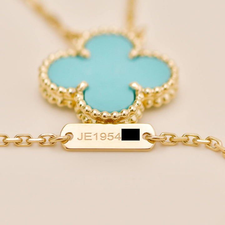 Preloved Van Cleef Vintage Alhambra Turquoise 18K Yellow Gold Pendant Necklace