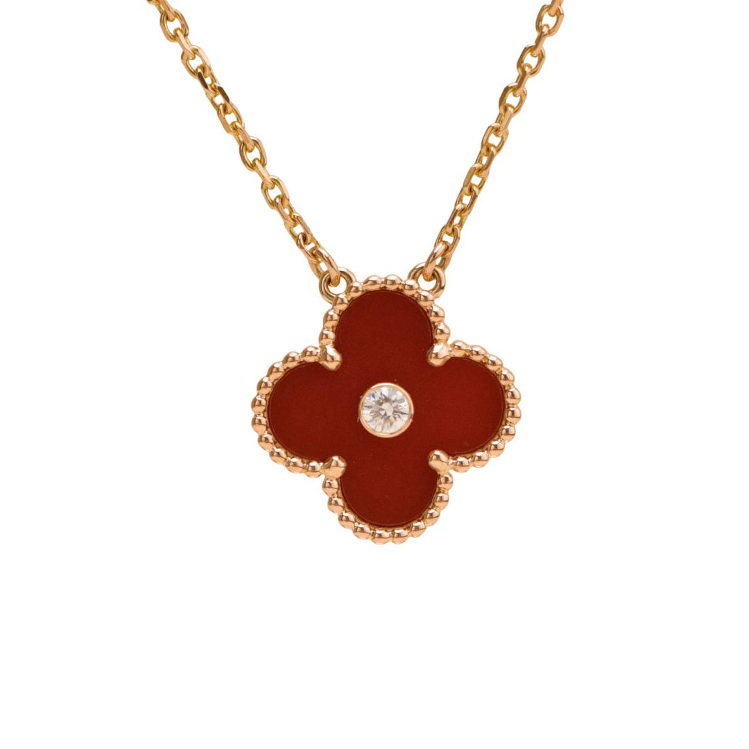 Preloved Authentic Van Cleef & Arpels 2011 Holiday Pendant Carnelian Diamond 18K Rose Gold