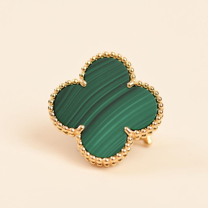Preowned Authentic Van Cleef Magic Alhambra Malachite Earrings 18K Yellow Gold