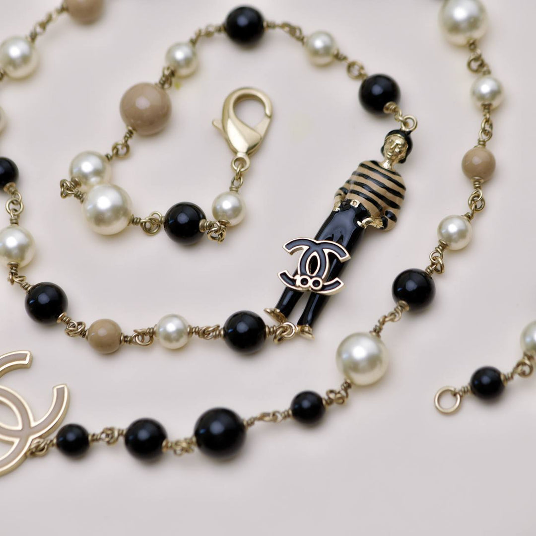 Authentic Chanel CC Limited Edition Enamel Mademoiselle Faux Pearl Long Necklace