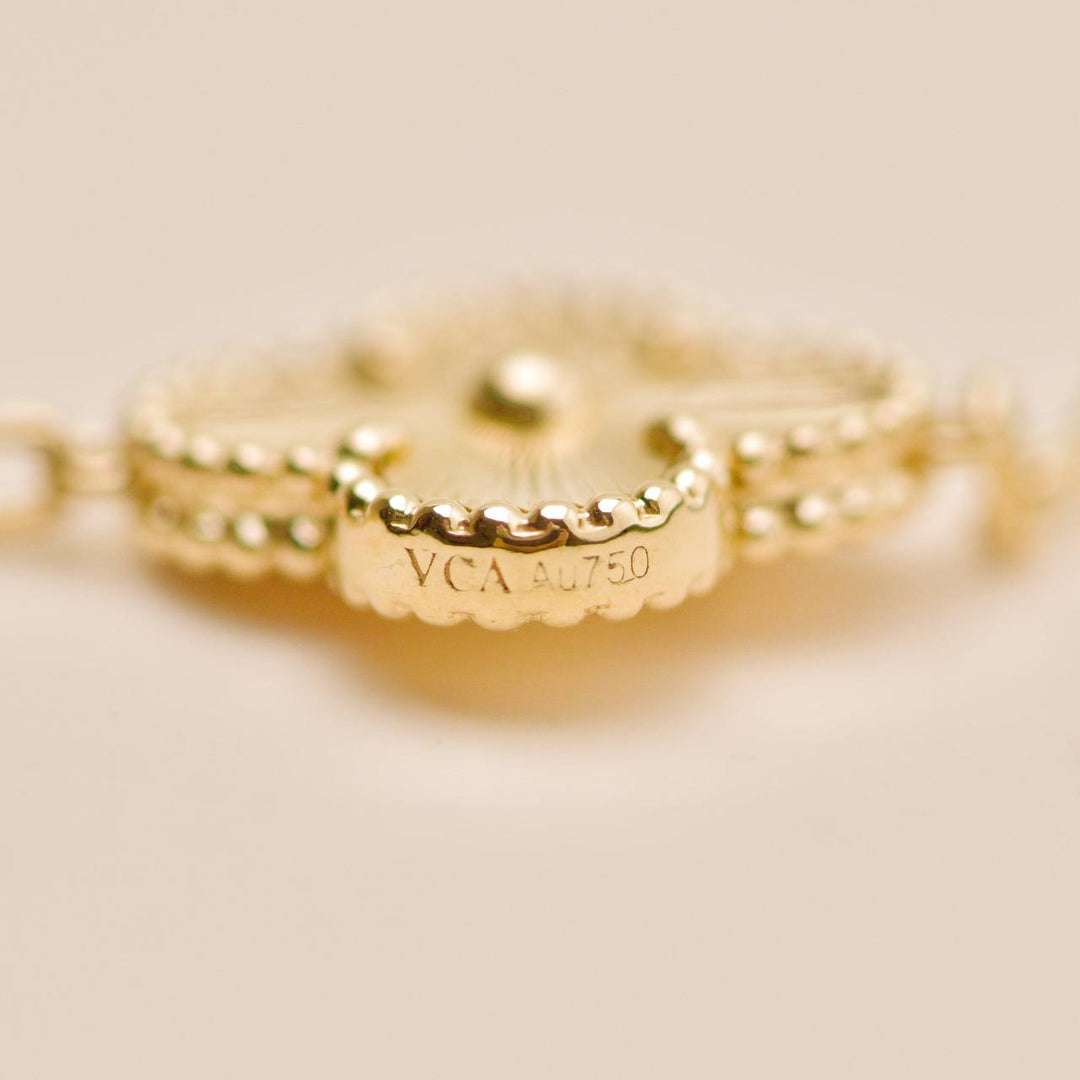 Second Hand Authentic VCA Vintage Alhambra Bracelet Guilloché 5 Motifs 18K Yellow Gold
