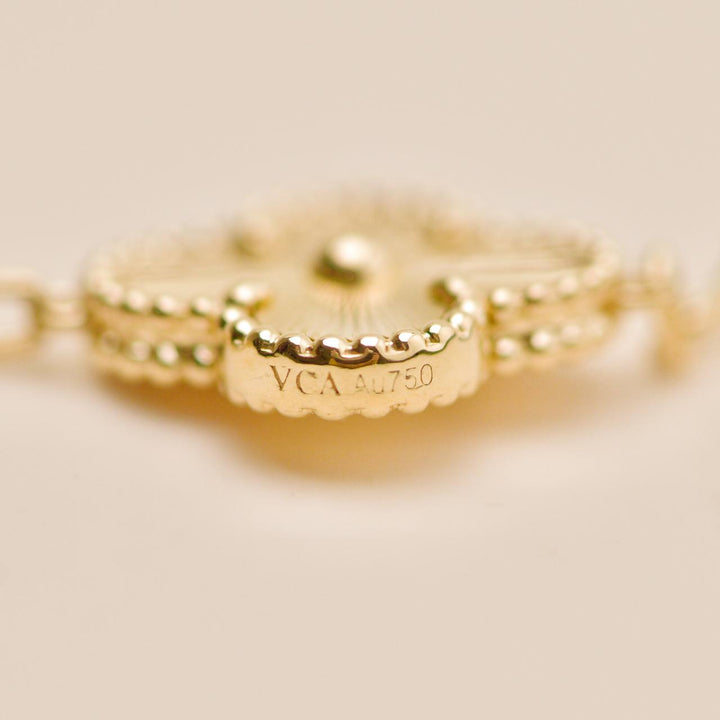 Second Hand Authentic VCA Vintage Alhambra Bracelet Guilloché 5 Motifs 18K Yellow Gold