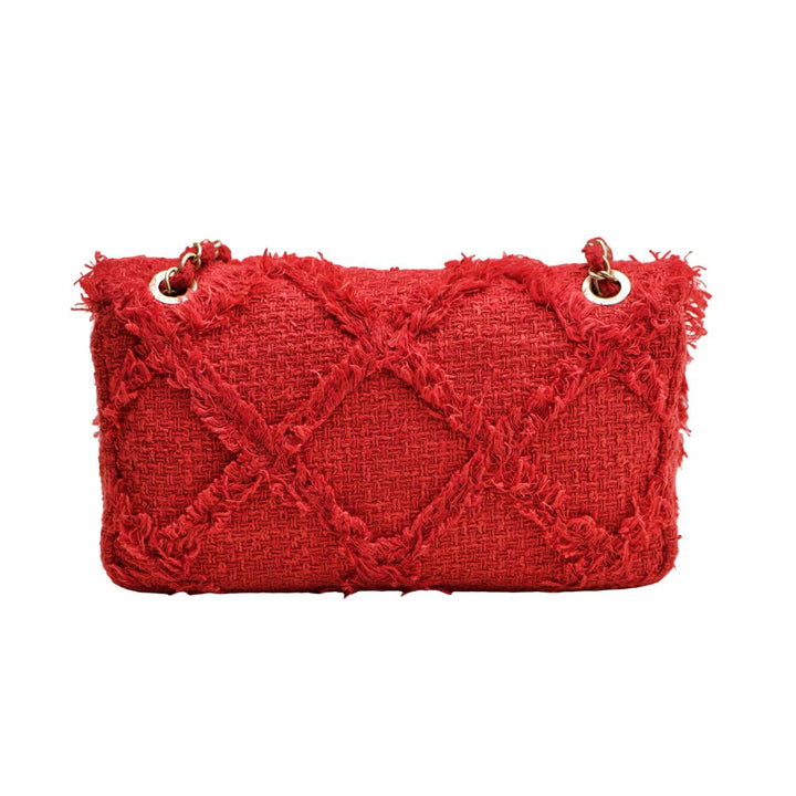 Second Hand Authentic Chanel Nature Flap Bag Red Fringe Tweed Medium
