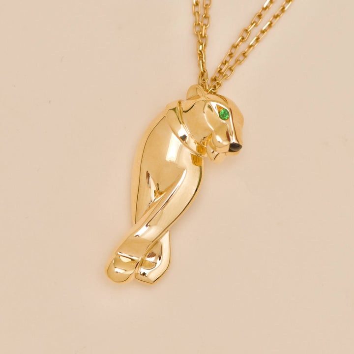 Preowned Cartier Panthère Tsavorite Onyx 18K Yellow Gold Pendant Necklace