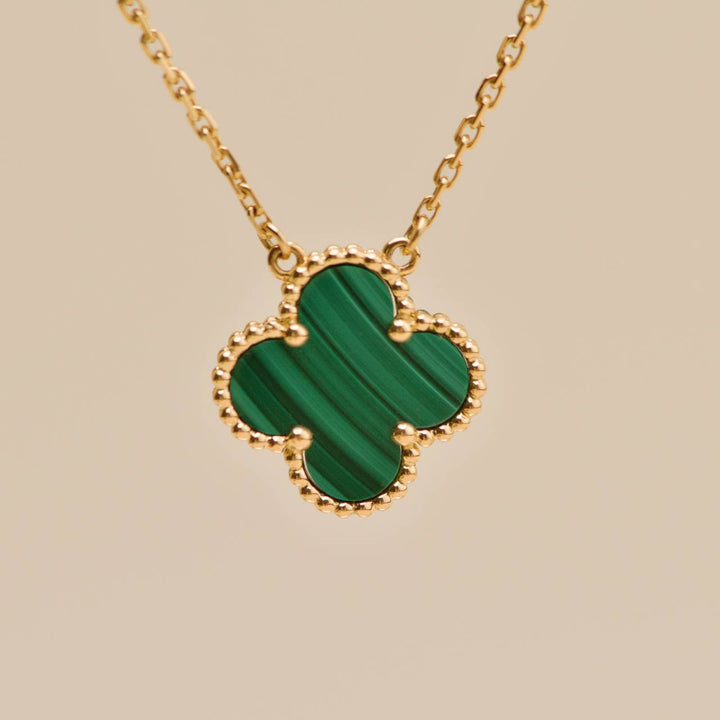Preowned Authentic Van Cleef Vintage Alhambra Malachite Necklace 18K Yellow Gold