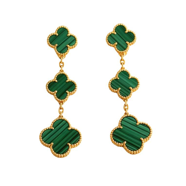 Authentic Second Hand Full set Van Cleef & Arpels Magic Alhambra Malachite 3 Motifs Earrings