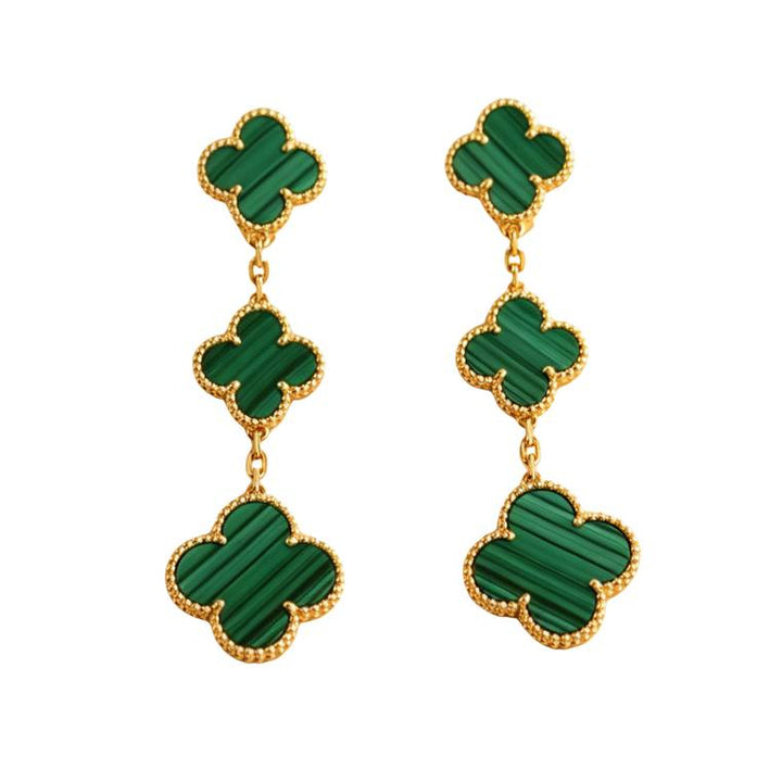 Authentic Second Hand Full set Van Cleef & Arpels Magic Alhambra Malachite 3 Motifs Earrings
