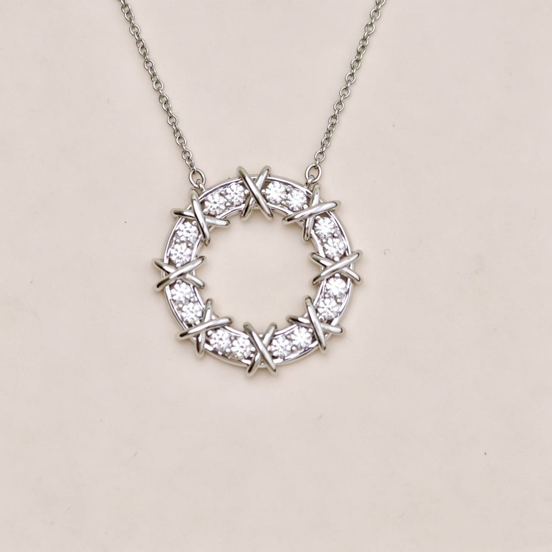 Preloved Authentic Tiffany Platinum Diamond Sixteen Stone Circle Pendant Necklace