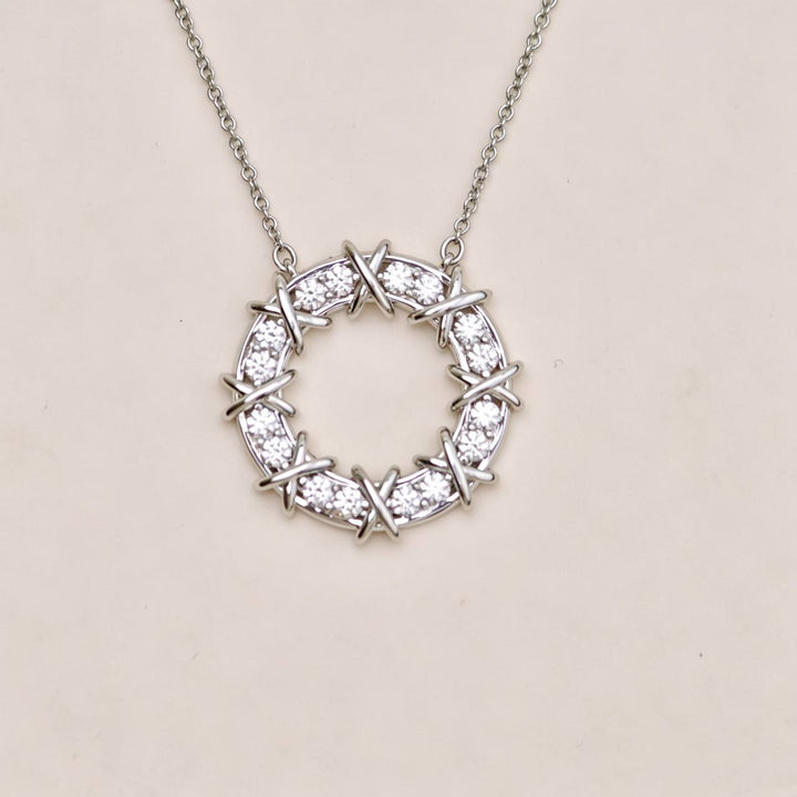 Preloved Authentic Tiffany Platinum Diamond Sixteen Stone Circle Pendant Necklace