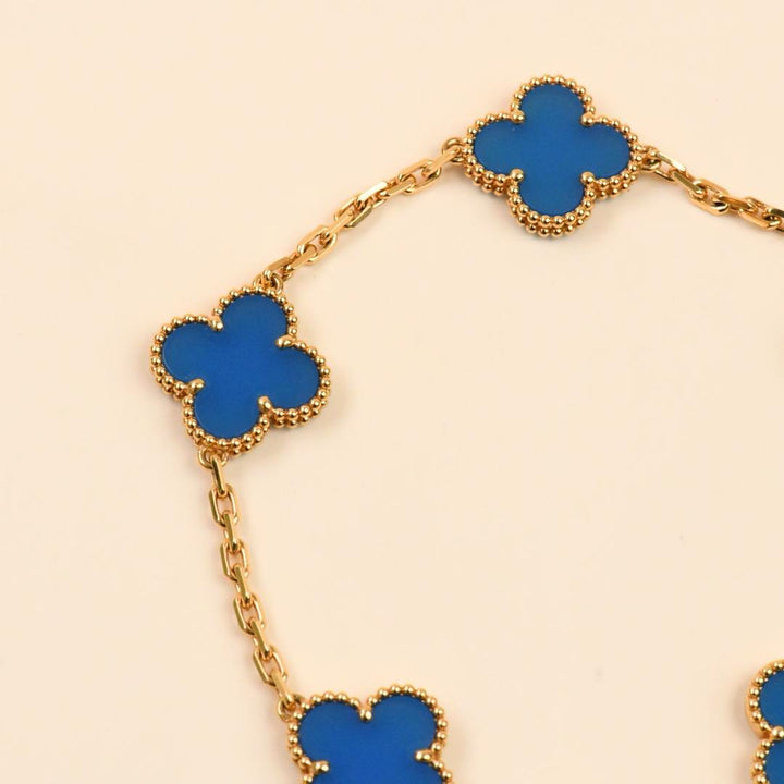 Second Hand Van Cleef Vintage Alhambra Blue Agate 18K Yellow Gold Bracelet