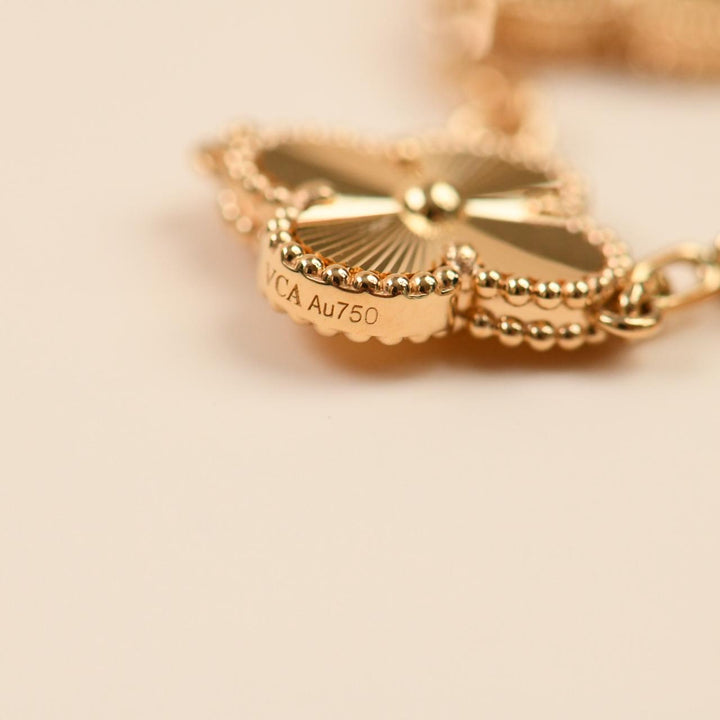 Van Cleef & Arpels Vintage Alhambra Guilloché 5 Motifs Bracelet 18K Yellow Gold