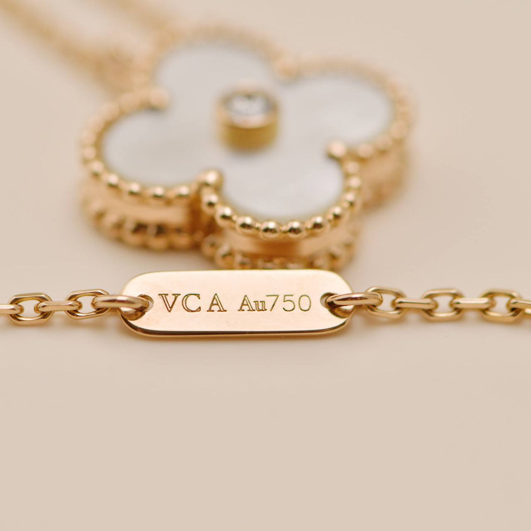 Authentic Van Cleef Alhambra 2012 Holiday Necklace Diamond Mother of Pearl