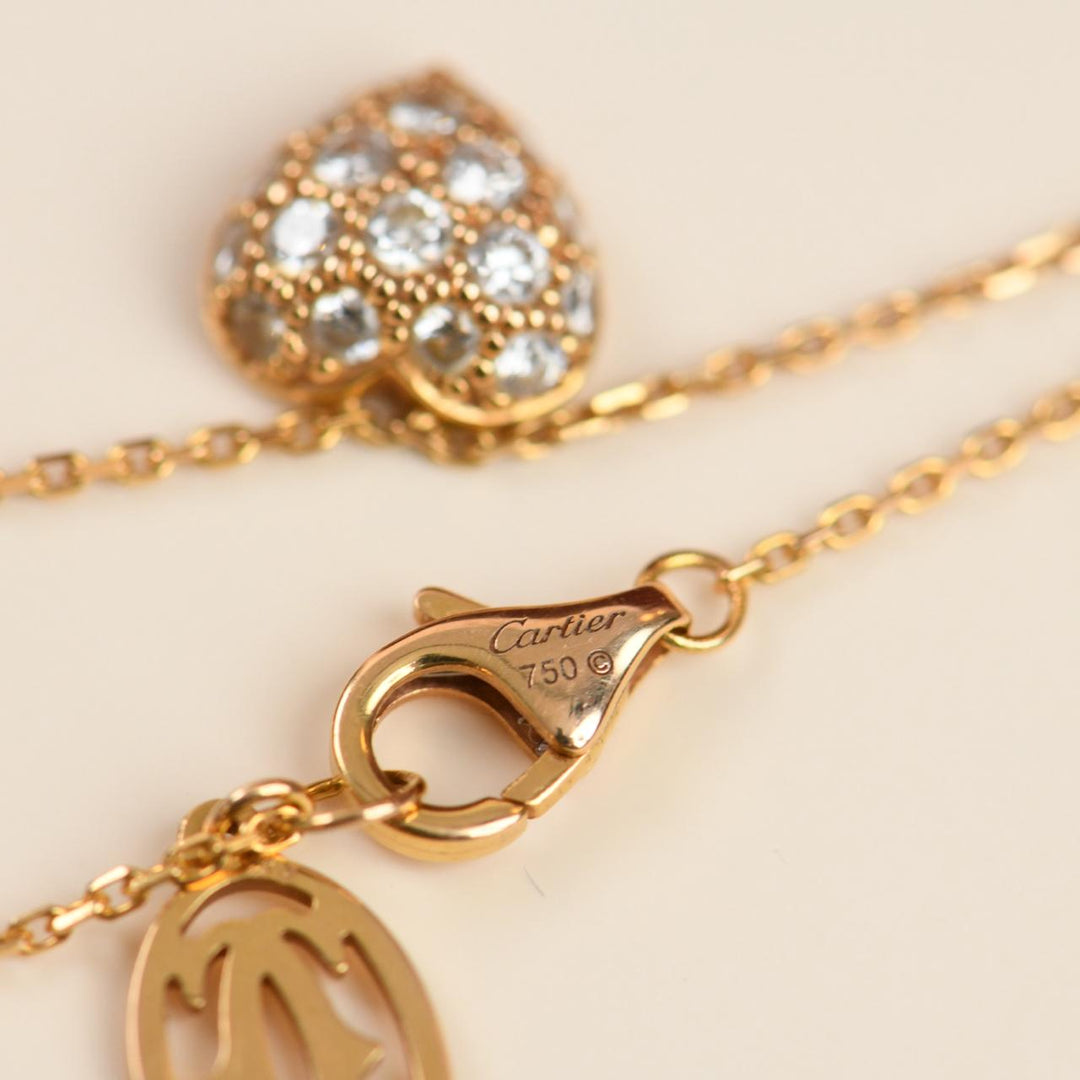 Second Hand Cartier Pavé Diamond Heart Pendant Necklace in 18K Rose Gold
