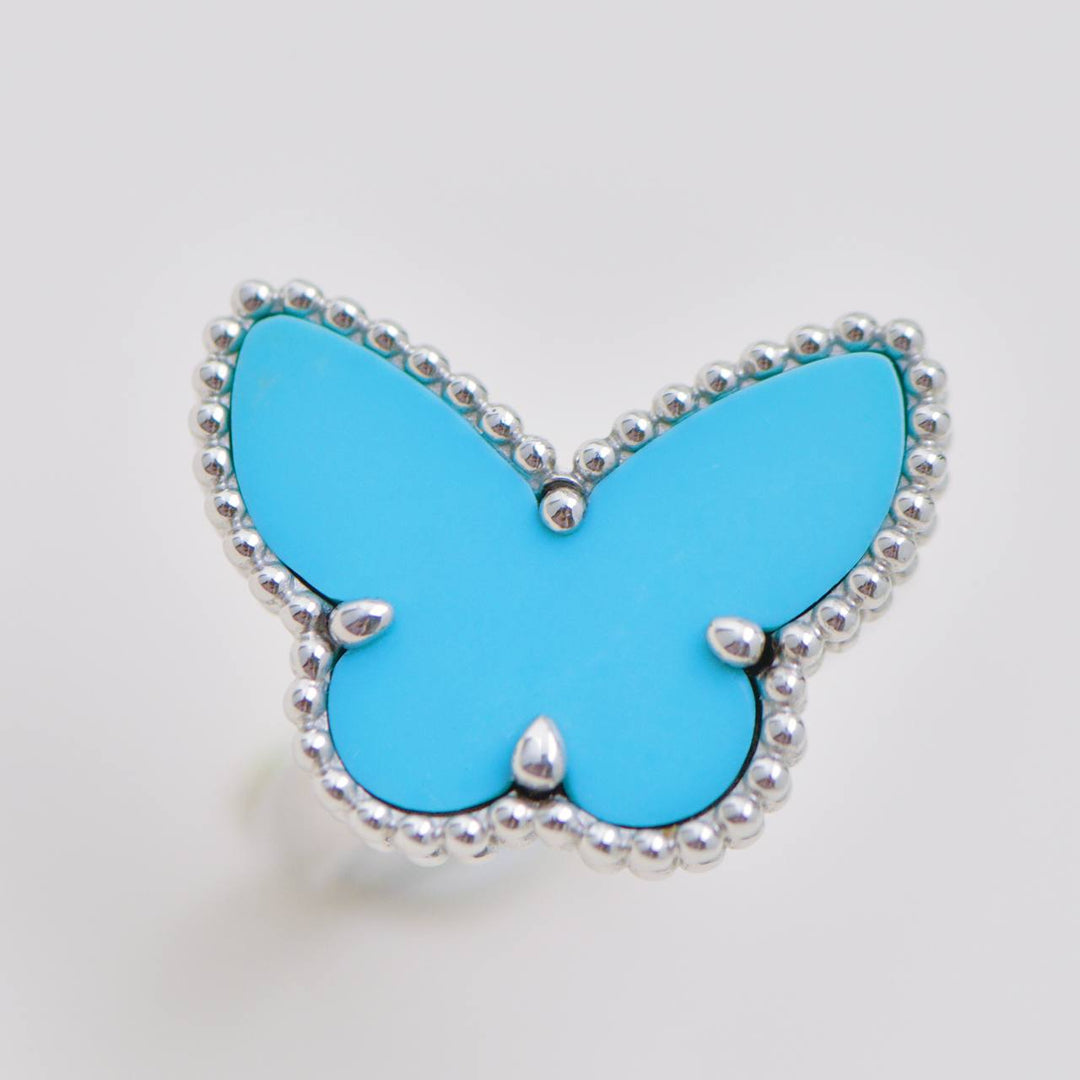 Authentic Second Hand VCA Lucky Alhambra Turquoise Butterfly Ring Size 51