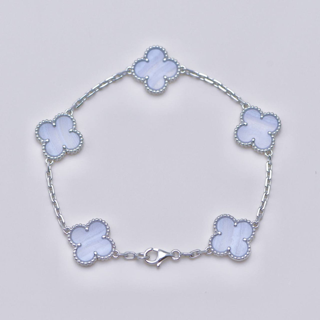 Authentic Van Cleef & Arpels Vintage Alhambra Chalcedony 5 Motif Bracelet