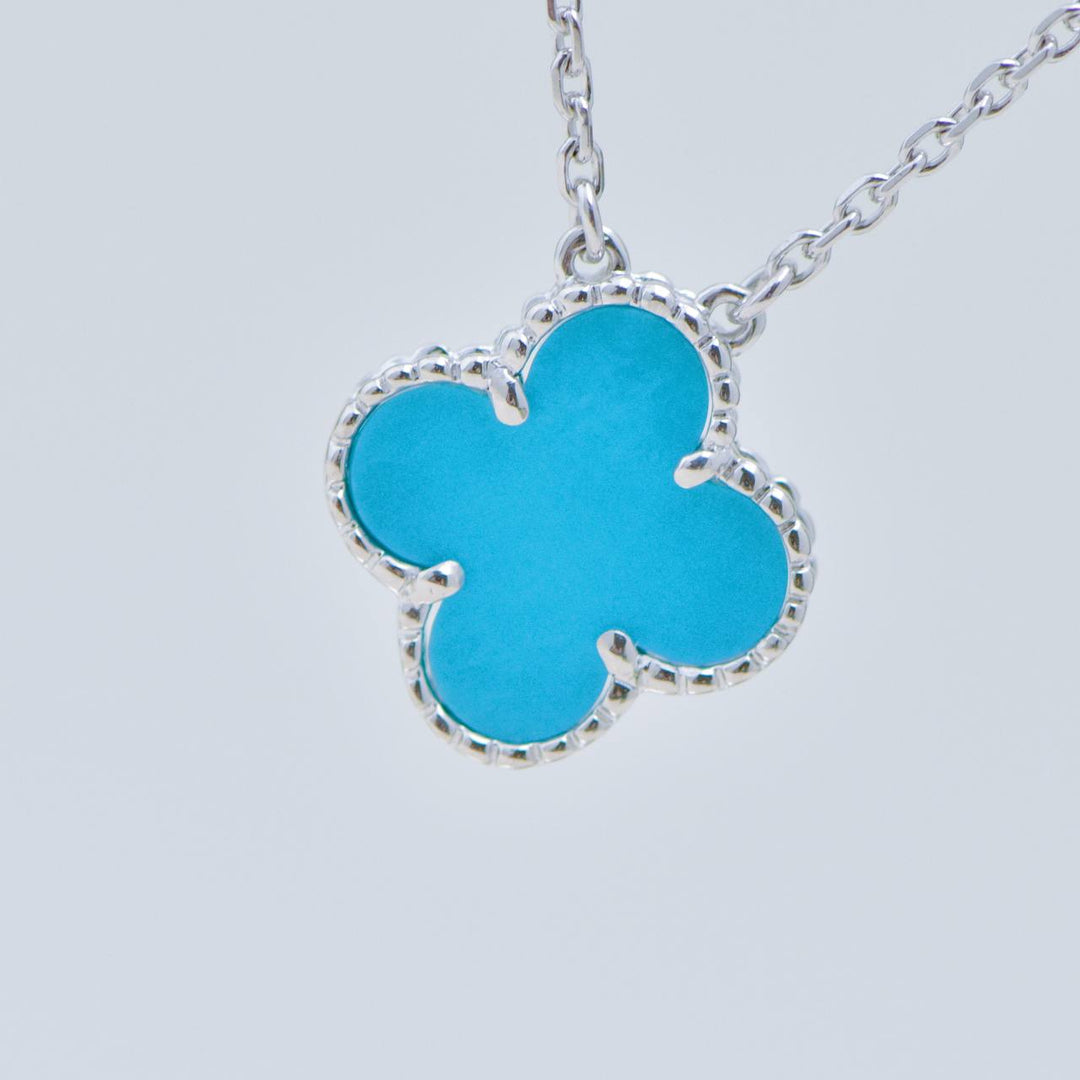 Preowned Authentic Full set Van Cleef & Arpels Vintage Alhambra Turquoise 18K White Gold Necklace