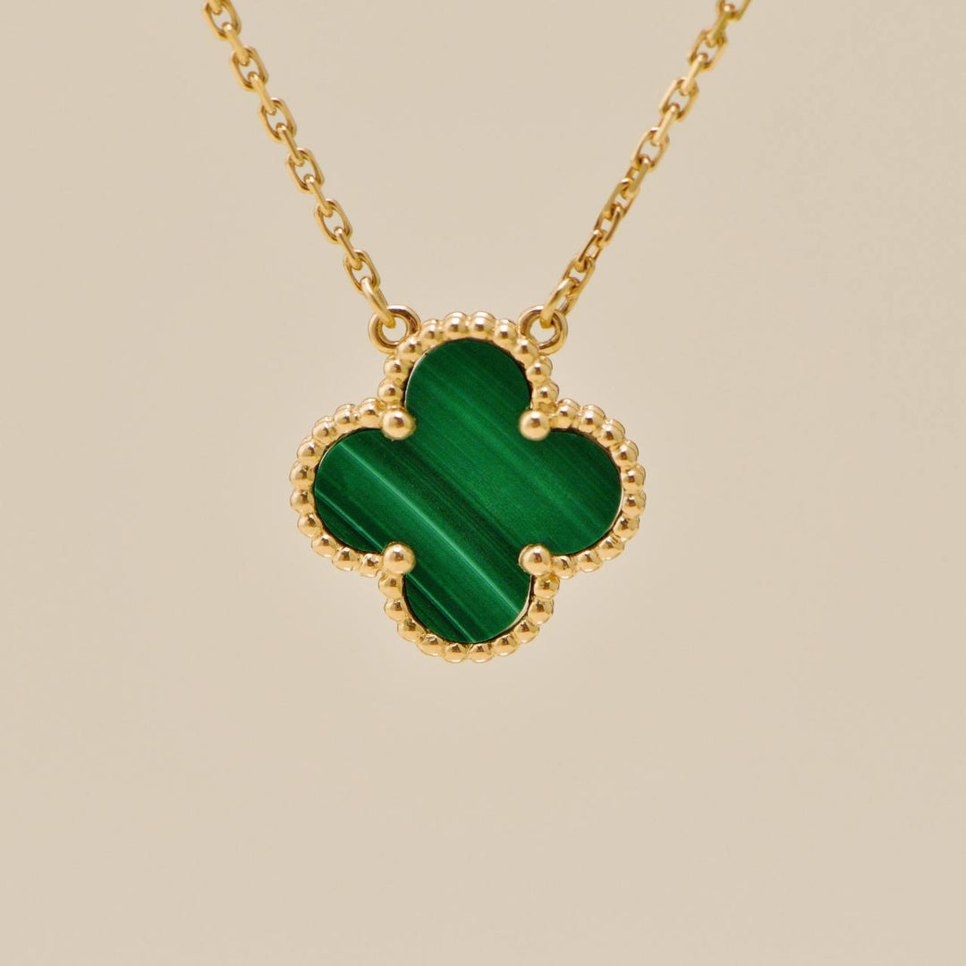 Second Hand Authentic Full set Van Cleef Vintage Alhambra Malachite Necklace 18K Yellow Gold