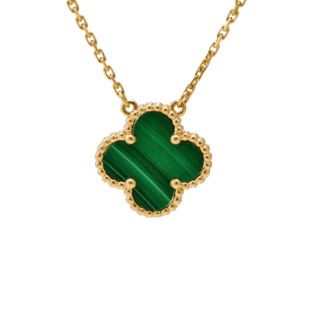 Preloved Authentic Full set Van Cleef & Arpels Vintage Alhambra Malachite Necklace 18K Yellow Gold