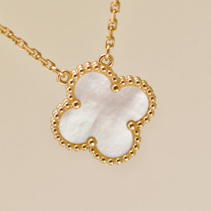 Authentic Second Hand Full set Van Cleef Vintage Alhambra Mother of pearl Necklace 18K Yellow Gold