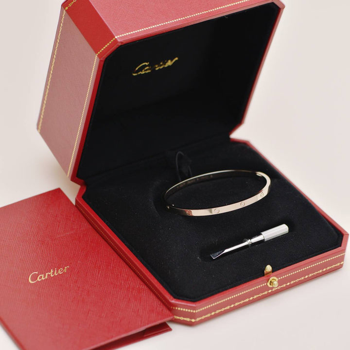 Preowned Authentic Full Set Cartier Love Bracelet Small Model 18K White Gold Size 18