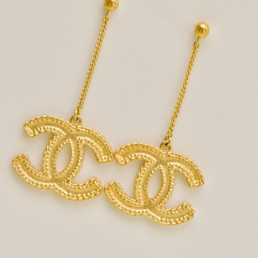 Used Authentic Chanel CC Logo Large Drop Earrings