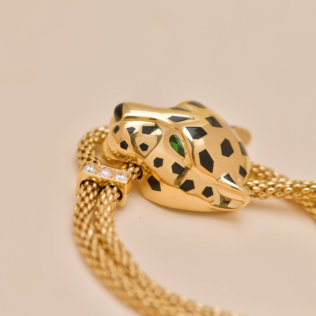 Authentic Preloved Cartier Panthère Bracelet with Lacquer and Tsavorite Garnets 18K Yellow Gold