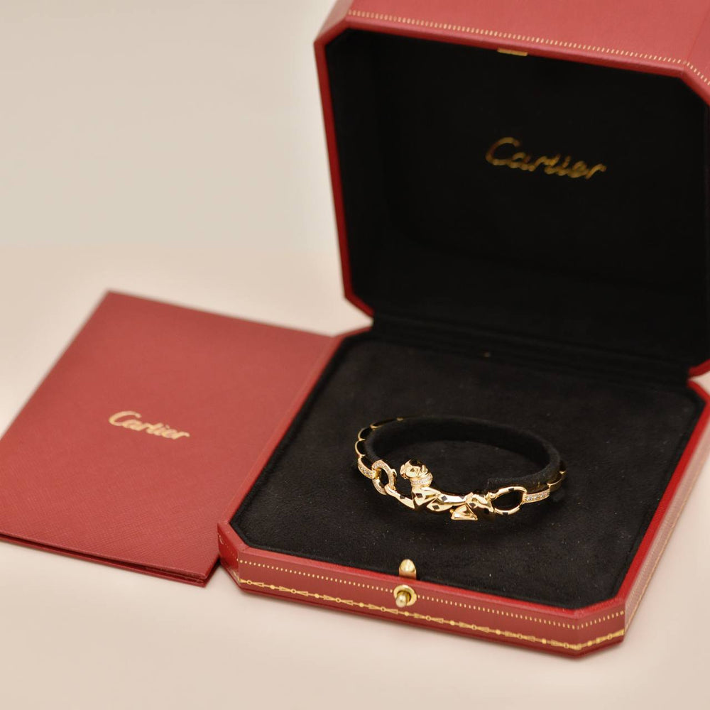 Preloved Authentic Full set Cartier Panthère Bracelet Diamond and Tsavorite 18K Yellow Gold
