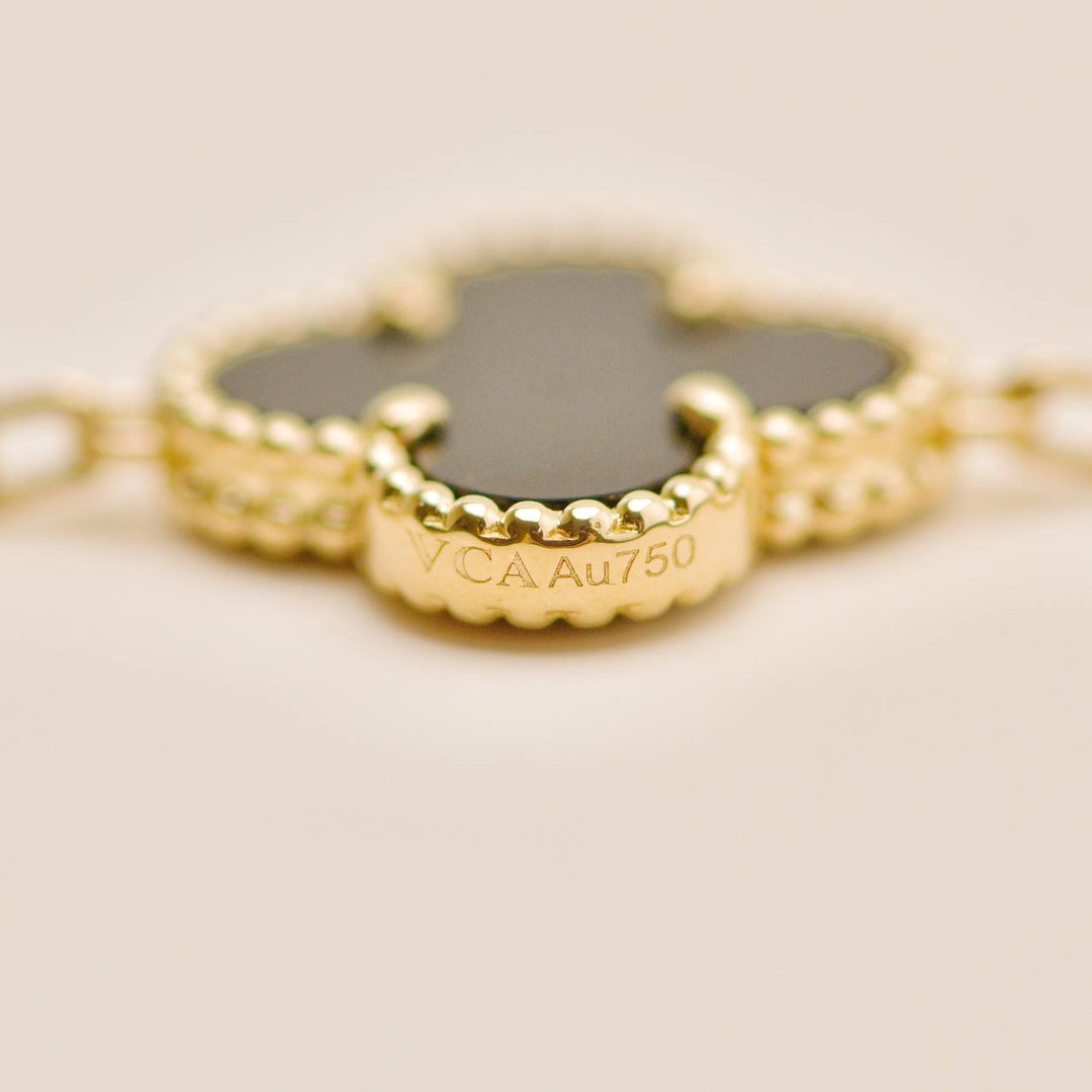 Preloved Authentic VCA Vintage Alhambra Bracelet 5 Motif Onyx 18K Yellow Gold