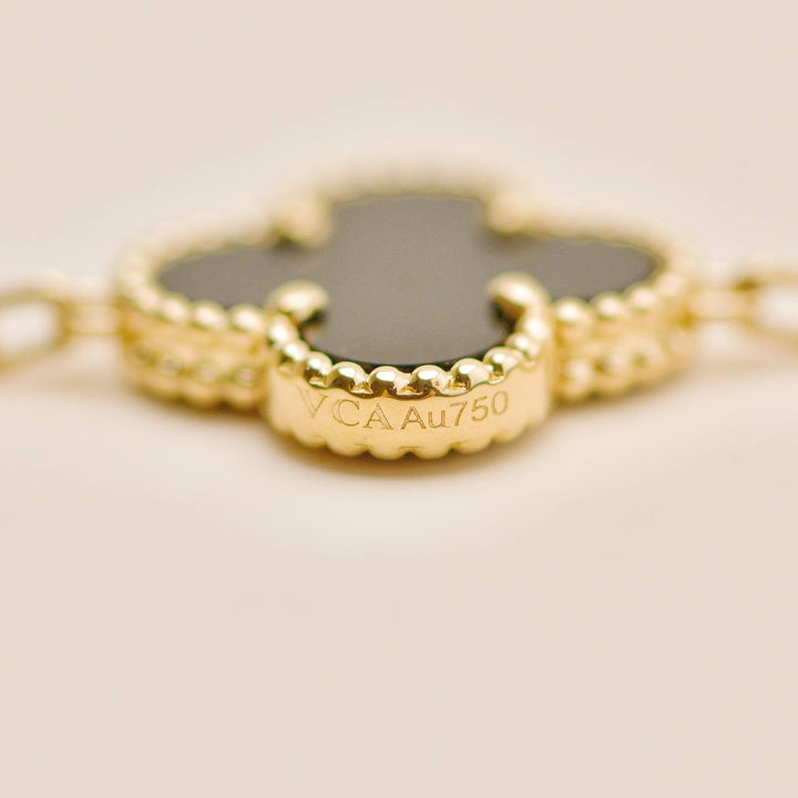 Preloved Authentic VCA Vintage Alhambra Bracelet 5 Motif Onyx 18K Yellow Gold