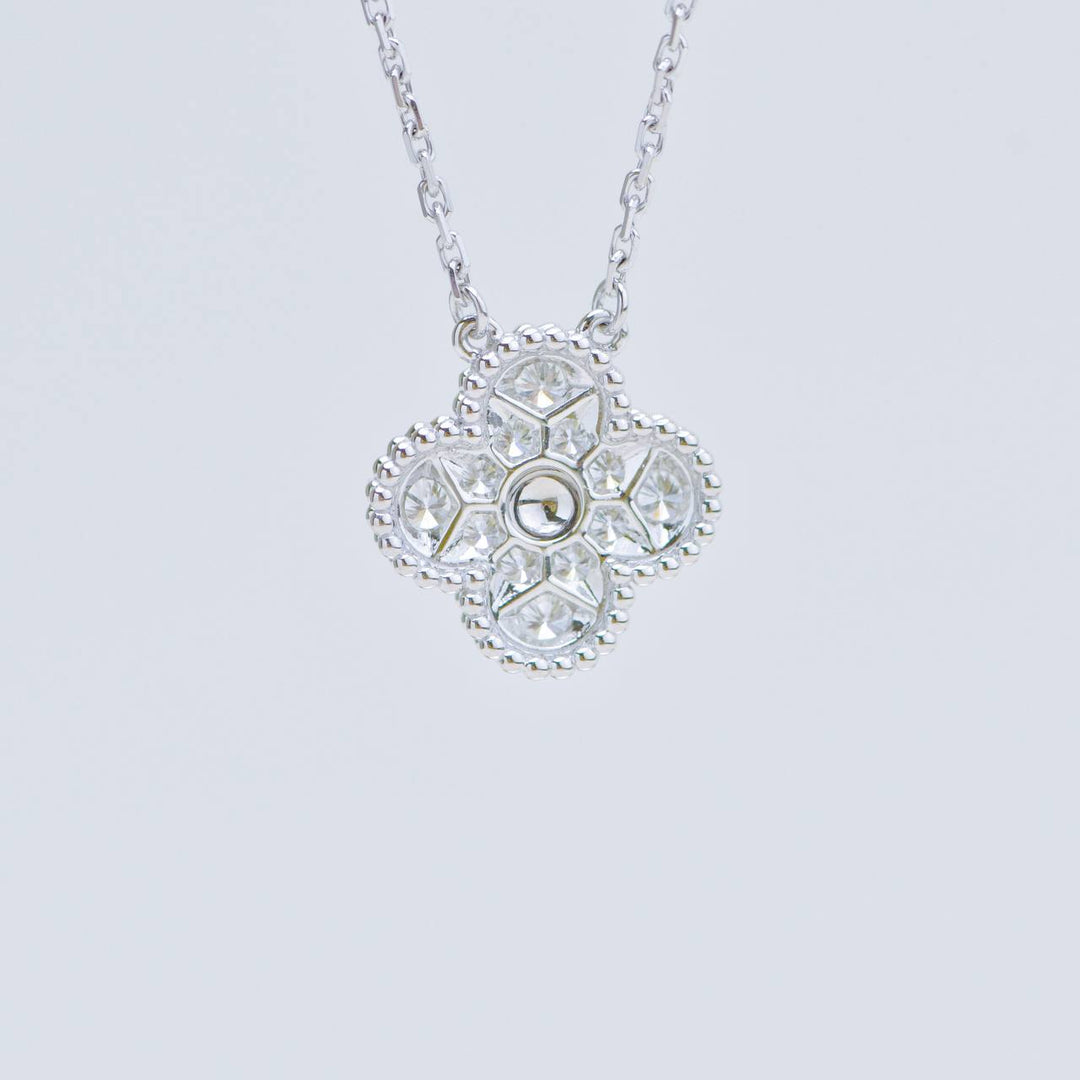 Preloved Authentic Van Cleef Vintage Alhambra Pavé Diamond Pendant 18K White Gold