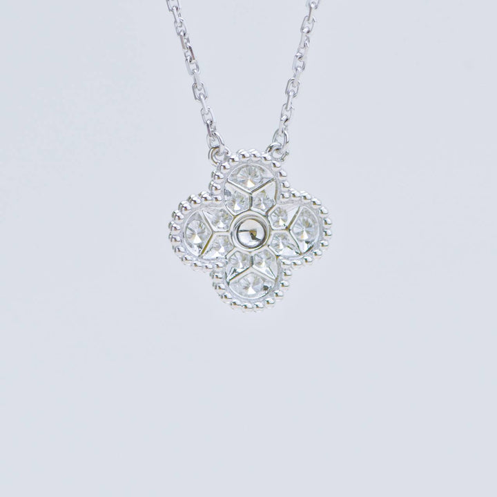 Preloved Authentic Van Cleef Vintage Alhambra Pavé Diamond Pendant 18K White Gold