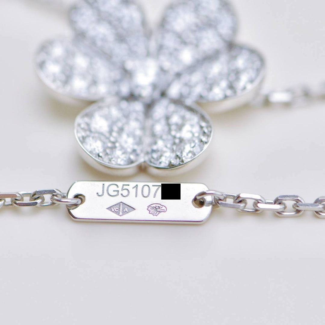 Preowned Authentic Full set Van Cleef Frivole Pavé Diamonds 18K White Gold Pendant Small Model