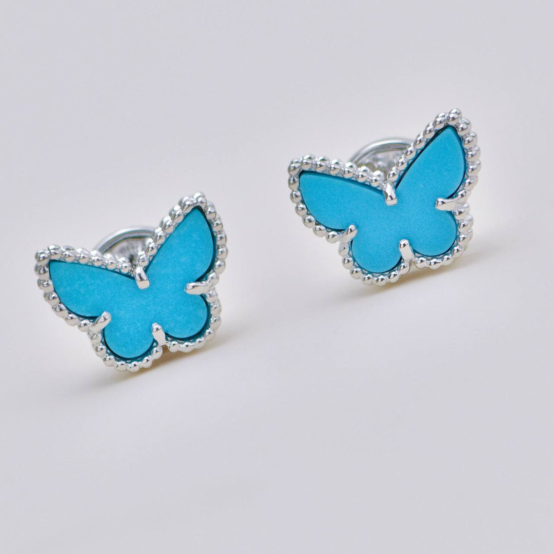 Used Van Cleef & Arpels Sweet Alhambra Butterfly Turquoise 18K White Gold Stud Earrings