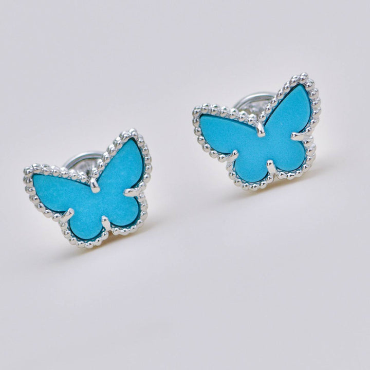 Used Van Cleef & Arpels Sweet Alhambra Butterfly Turquoise 18K White Gold Stud Earrings