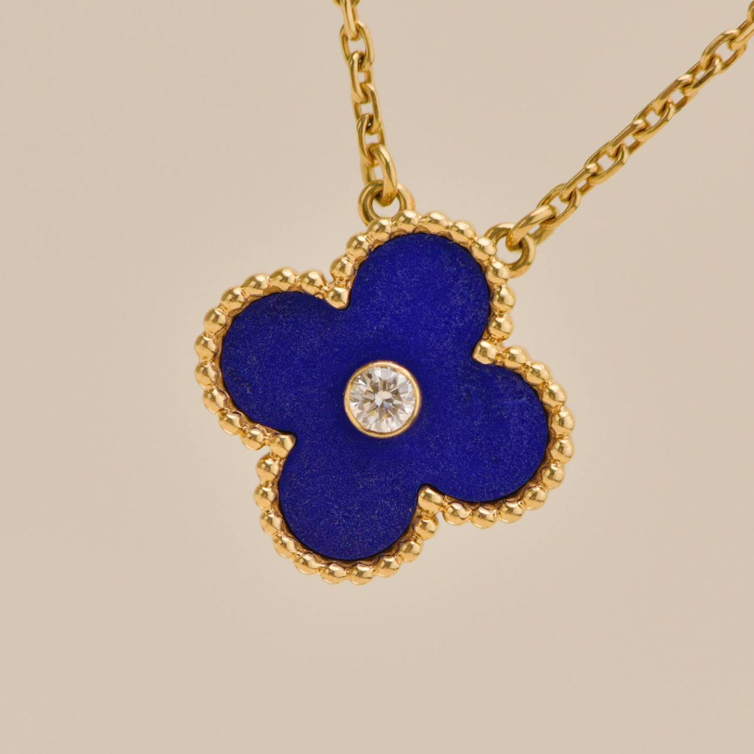 Authentic Second Hand Van Cleef 2010 Holiday Pendant Lapis Lazuli Diamond 18K Yellow Gold