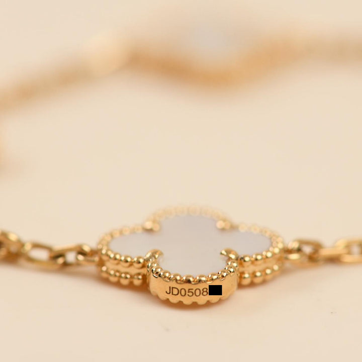 Van Cleef & Arpels Vintage Alhambra 5 Motif Mother of Pearl Bracelet 18K Yellow Gold