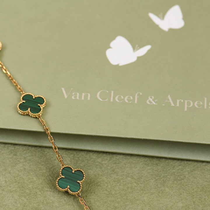 Preloved Authentic Van Cleef & Arpels Vintage Alhambra Malachite 20 Motif Necklace