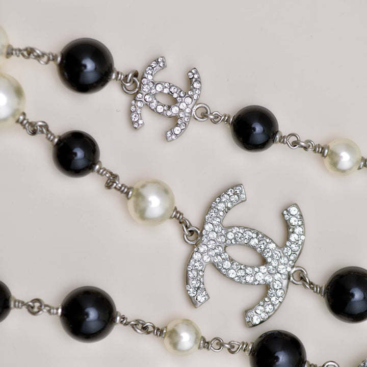 Preloved Chanel CC Faux Pearl and Crystals Sautoir Long Necklace