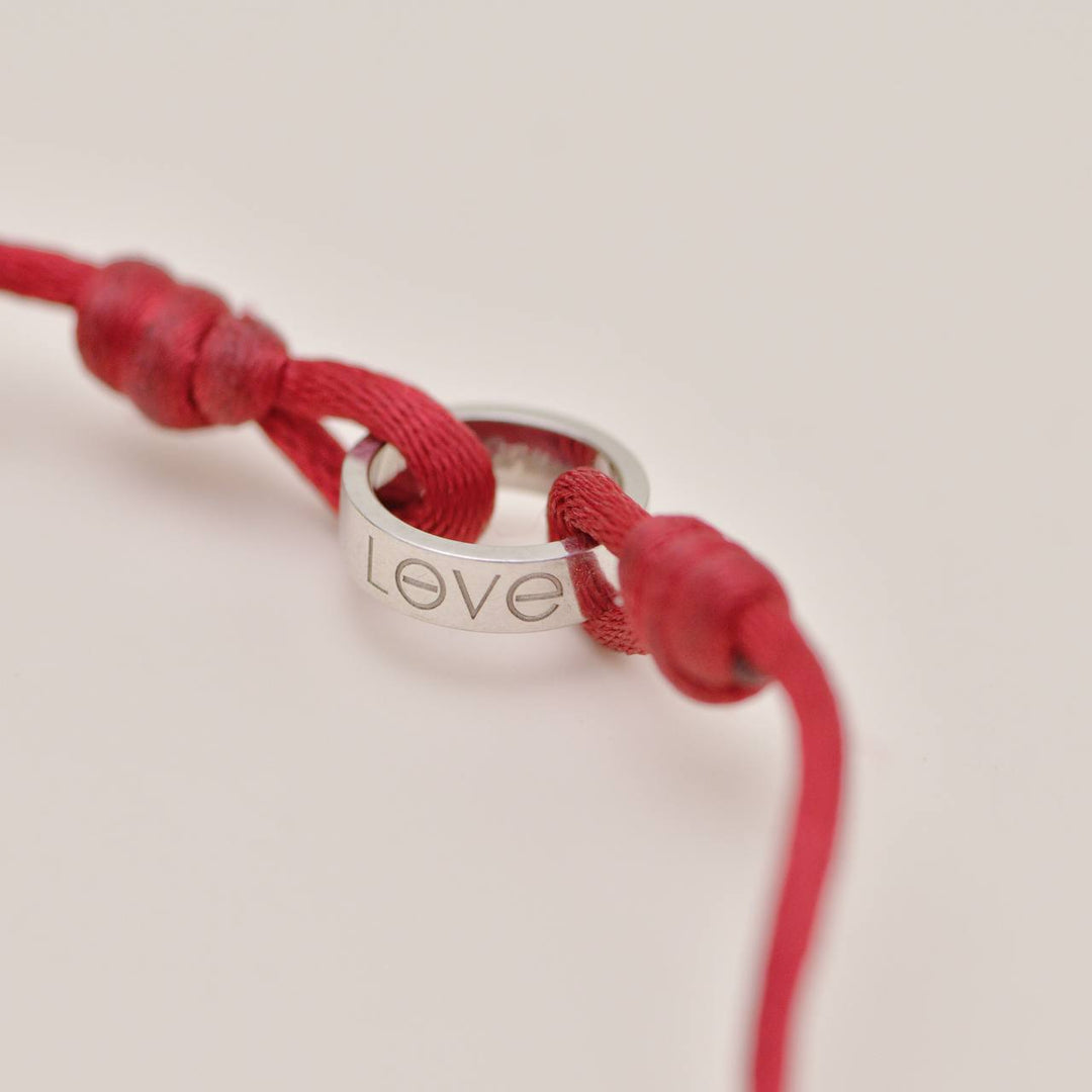 Authentic Cartier Love Cord Bracelet 18K White Gold on Red Silk