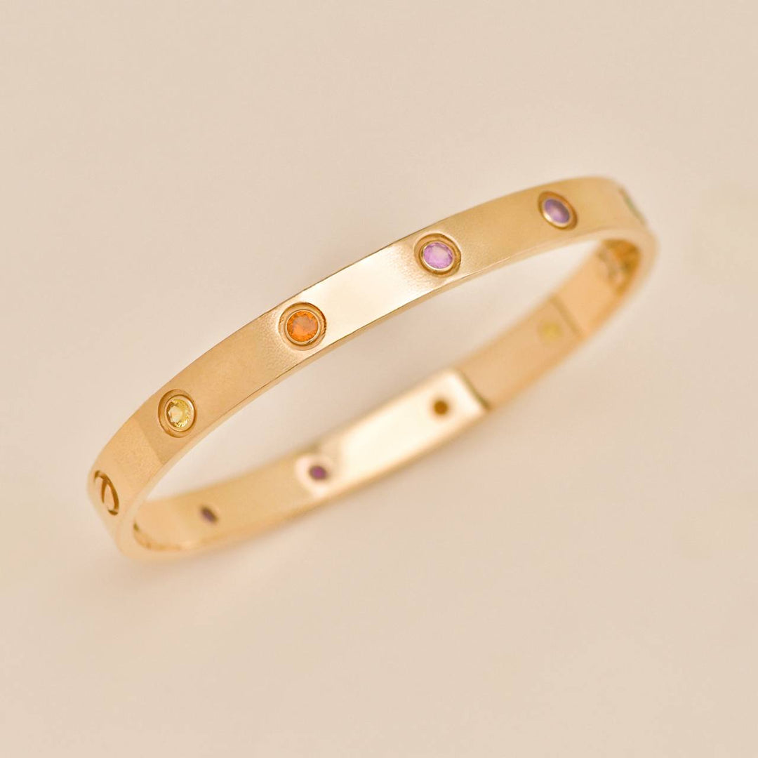 Authentic Preloved Cartier Love Rainbow Multi Gem Bracelet 18K Rose Gold Size 17