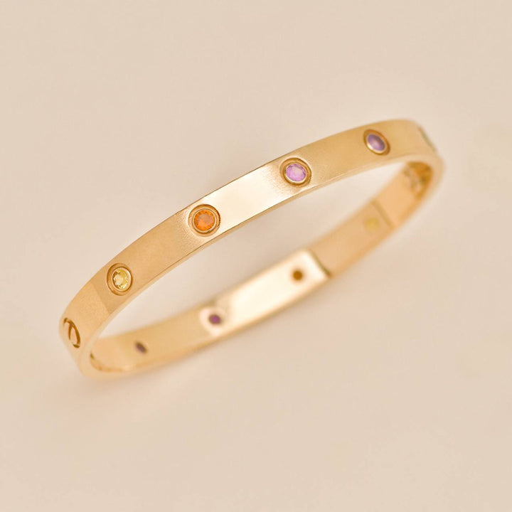 Authentic Preloved Cartier Love Rainbow Multi Gem Bracelet 18K Rose Gold Size 17
