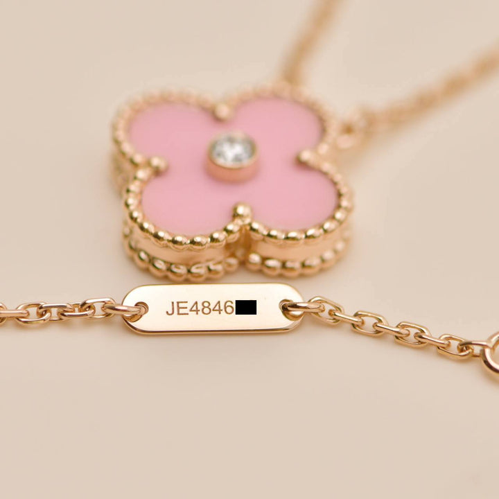 Second Hand Authentic VCA Alhambra 2015 Holiday Pendant Diamond Pink Sèvres Porcelain